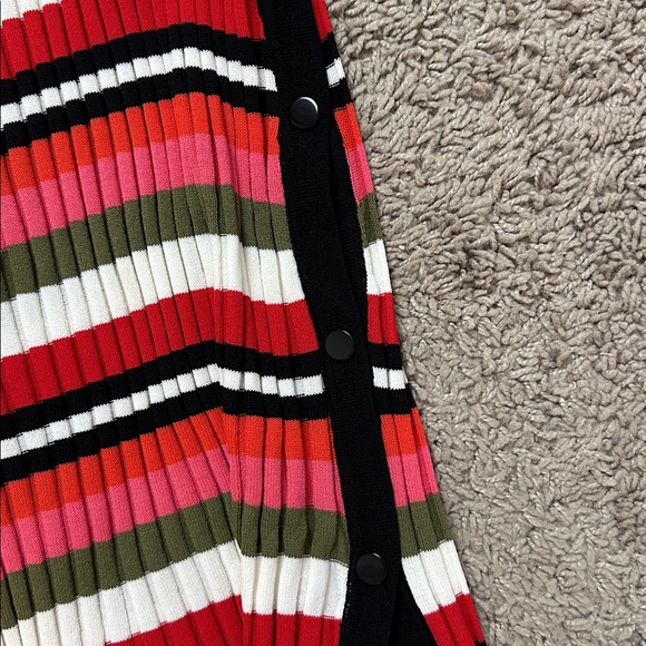 SOLID & STRIPED Red Pink Green Striped Ribbed Midi Dress - Picture 8 of 15